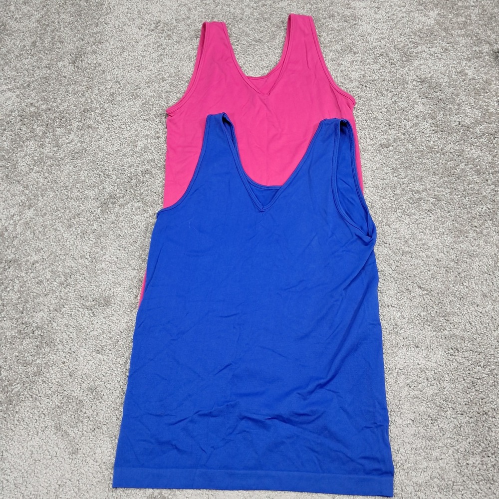 Apt 9 Essentials Womens Seamless Tank Top Lot of 2 Blue Pink V-Neck S/M Stretch